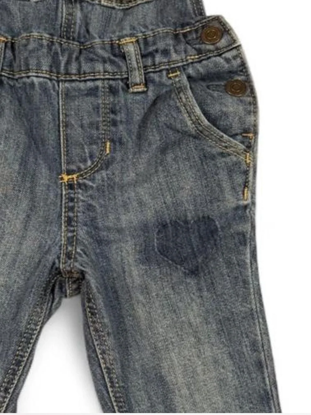 GAP Denim Toddler Overalls 18-24 Months Blue Heart Patch Adjustable Bib Jeans